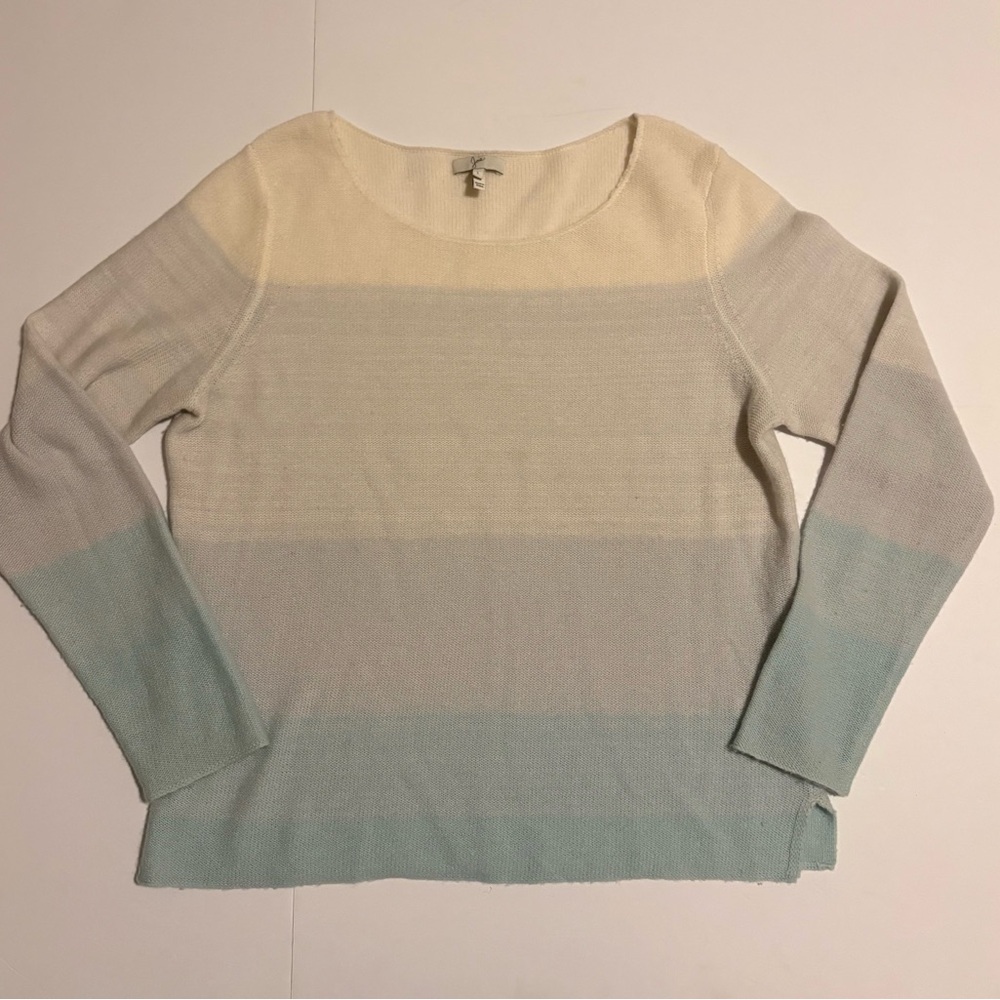 Joie Cream and Light Blue Ombré Striped Sweater 100% Cashmere Large